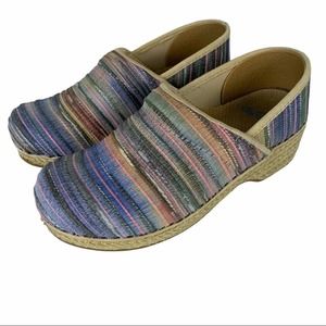 Dansko Jute Professional Artisan Weave Slip On Clogs Pastel Rainbow Woven Stripe